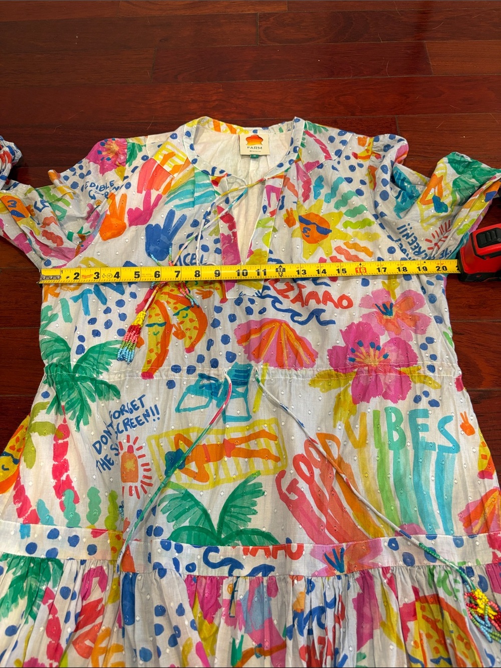 Farm Rio Women’s Medium Good Vibes Mini Dress 100% Cotton Summer Anthropologie - Picture 13 of 13